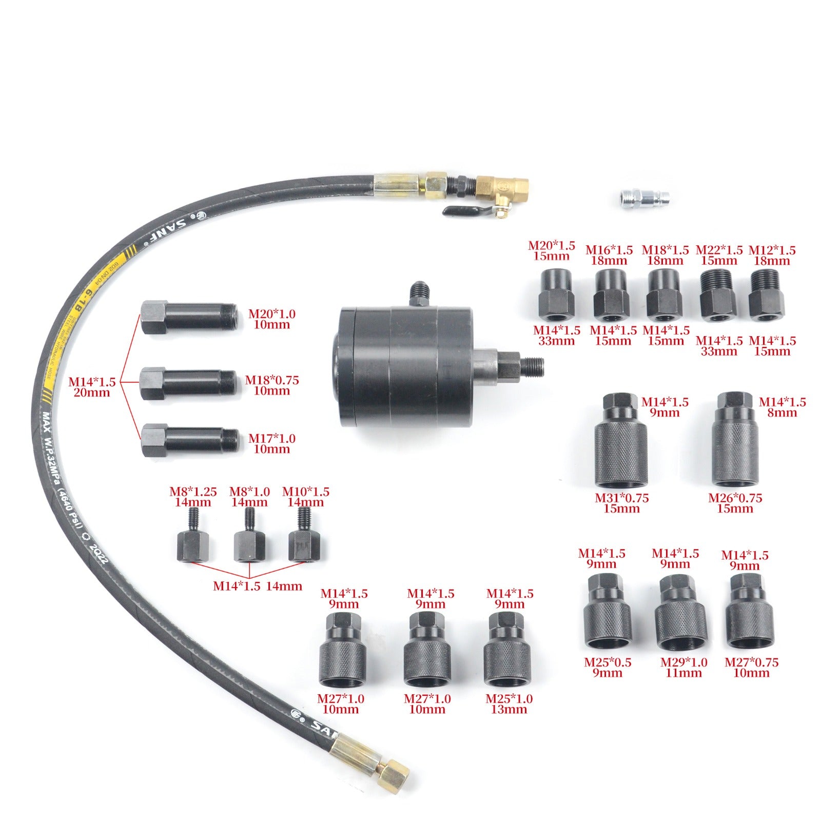 Комплект преса пневматичен екстрактор за инжектори 1000 NM 21 части BOSCH DELPHI DENSO SIEMENS