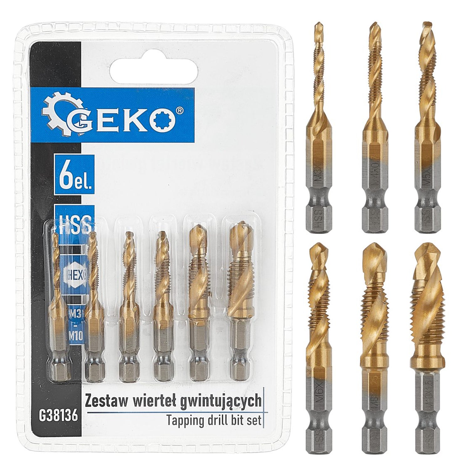 Комплект свредла, HSS HEX M3-M10, 6 бр. GEKO