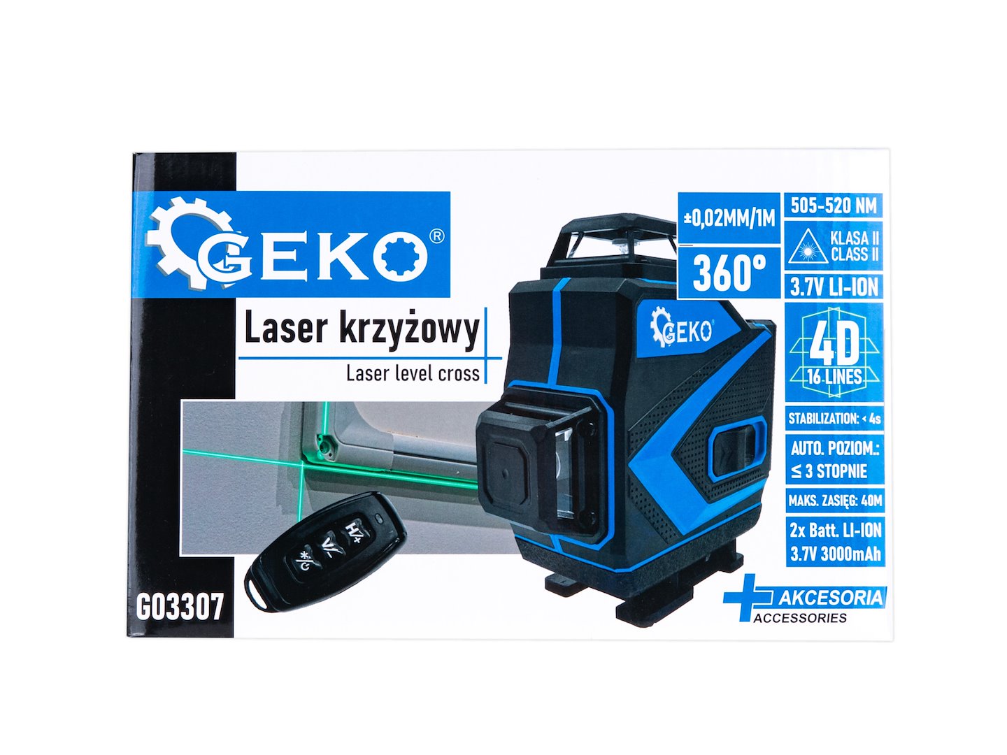 Лазерен нивелир 360 градуса 4D с 2 батерии GEKO