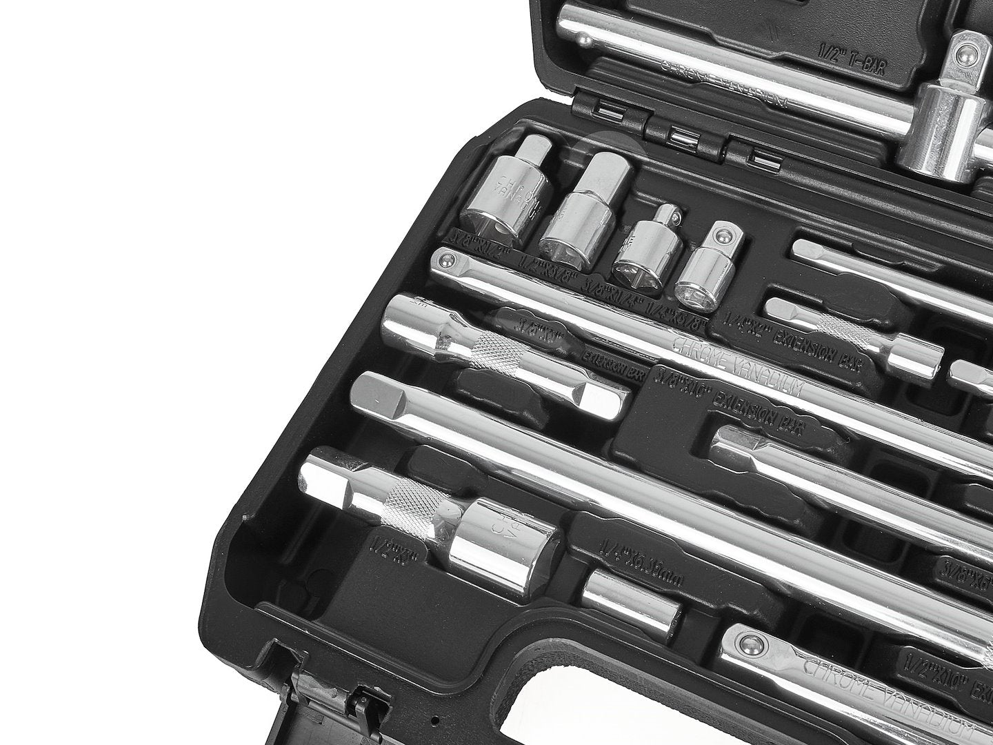 Комплект 25 броя удължители, адаптери и T дръжки 1/4" 3/8" 1/2" CRV - GEKO