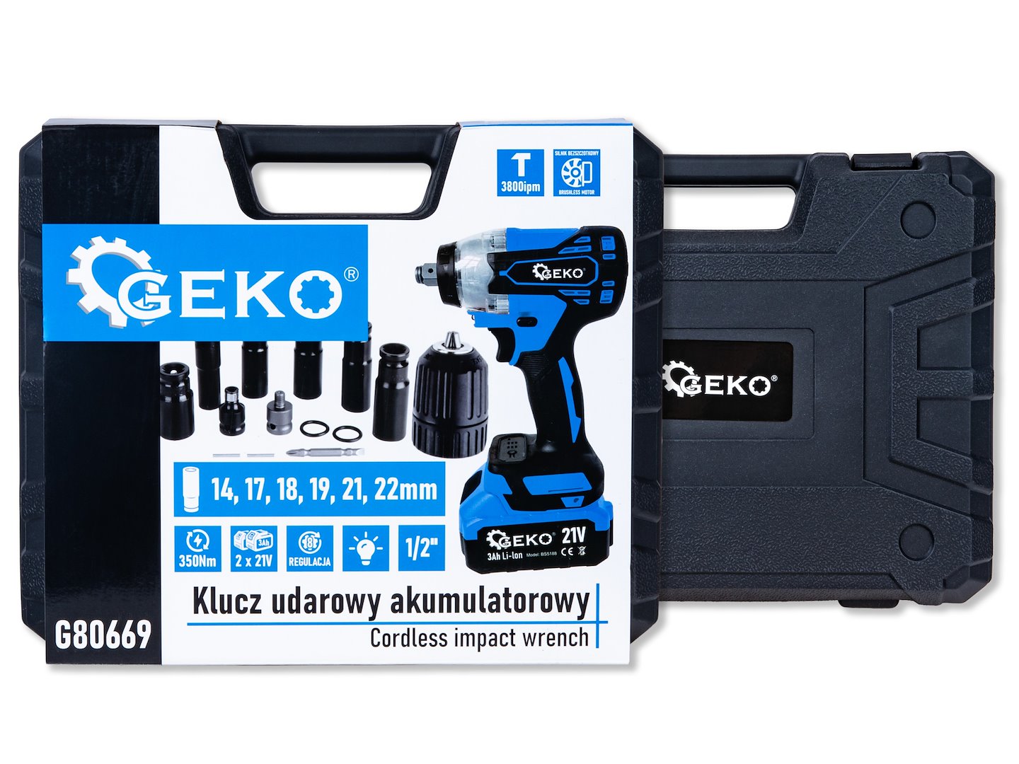 Ударен гайковерт с акумулатор 1/2'' 21V 3Ah 350Nm GEKO