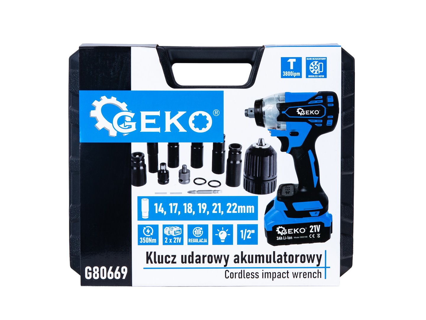 Ударен гайковерт с акумулатор 1/2'' 21V 3Ah 350Nm GEKO