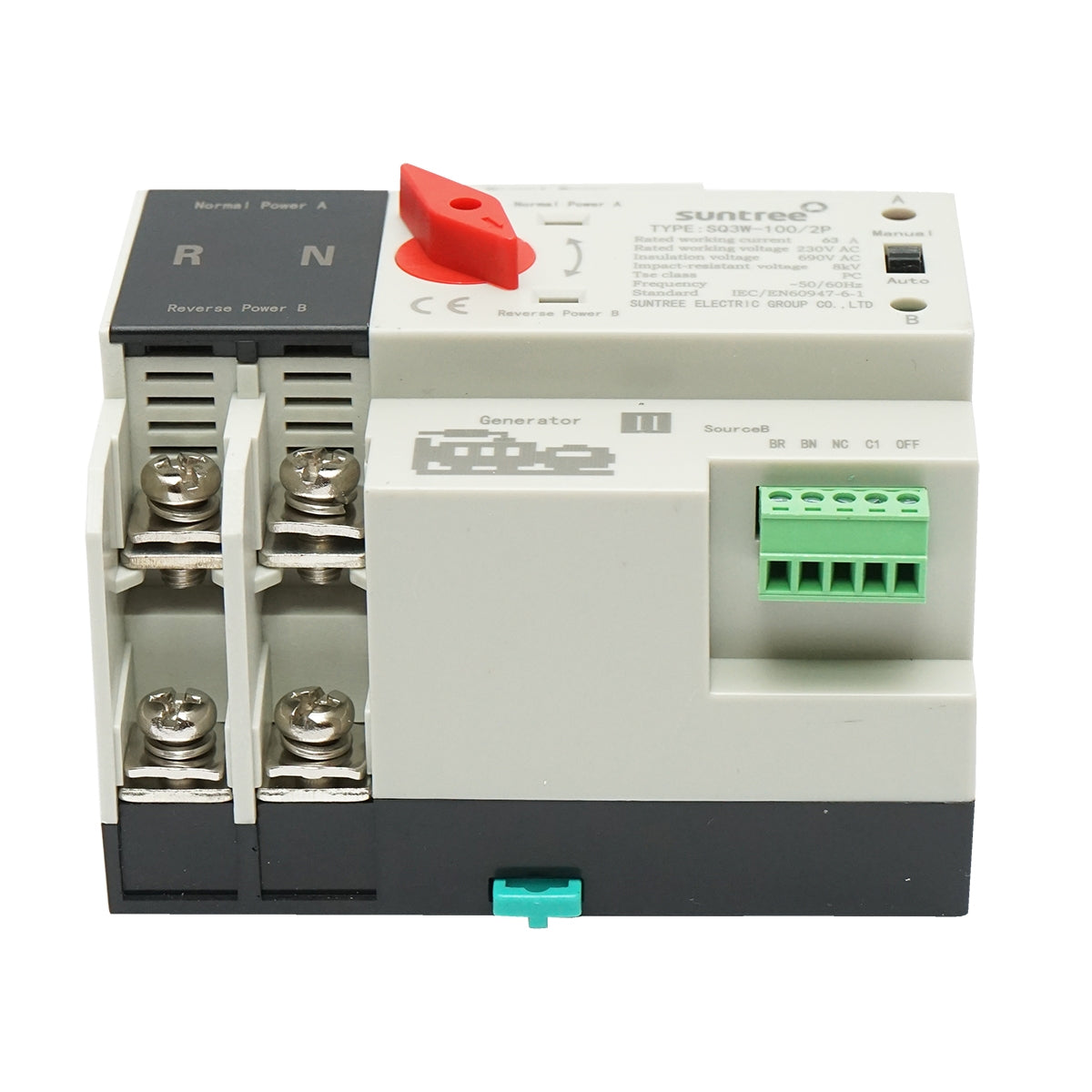 Превключвател ATS 220V еднофазен автоматичен разделител от фотоволтаични панели към мрежата ATS-2P-63A Suntree