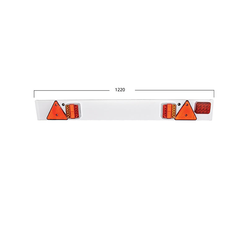 Греда за ремарке 1220 мм, 2x LED лампа, 1x LED лампа за мъгла, 2x светлоотразителен триъгълник, 6 м кабел и 7-пинов контакт 12/24V