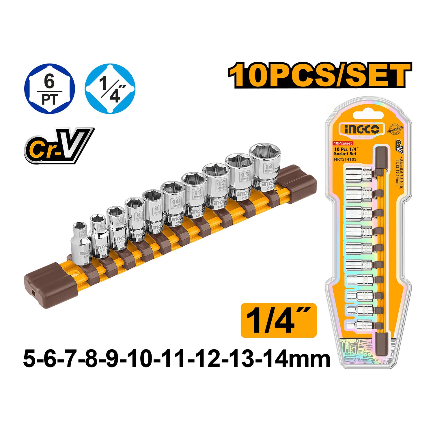 Комплект от 10 вложки 1/4" 5-14 мм - INGCO