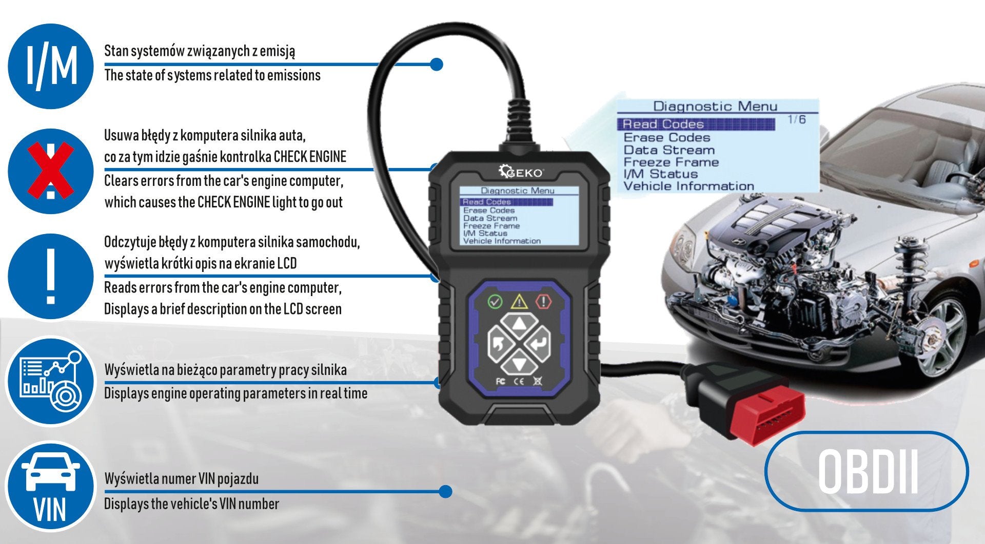 Автомобилен диагностичен тестер OBD2 с LCD дисплей - чете и изчиства грешки CHECK ENGINE