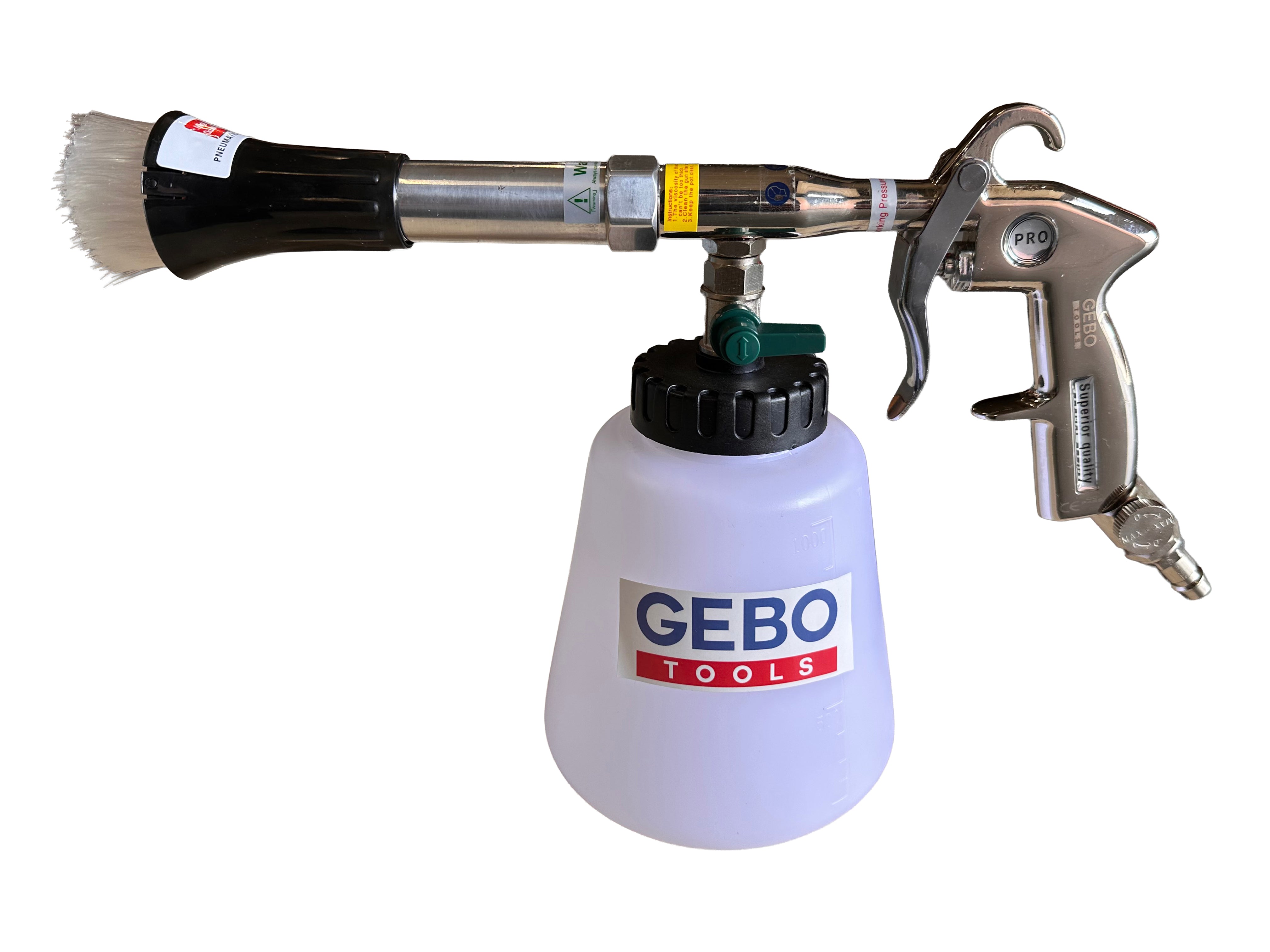 Пневматичен пистолет TORNADOR за почистване на тапицерия с адаптер GEBO TOOLS