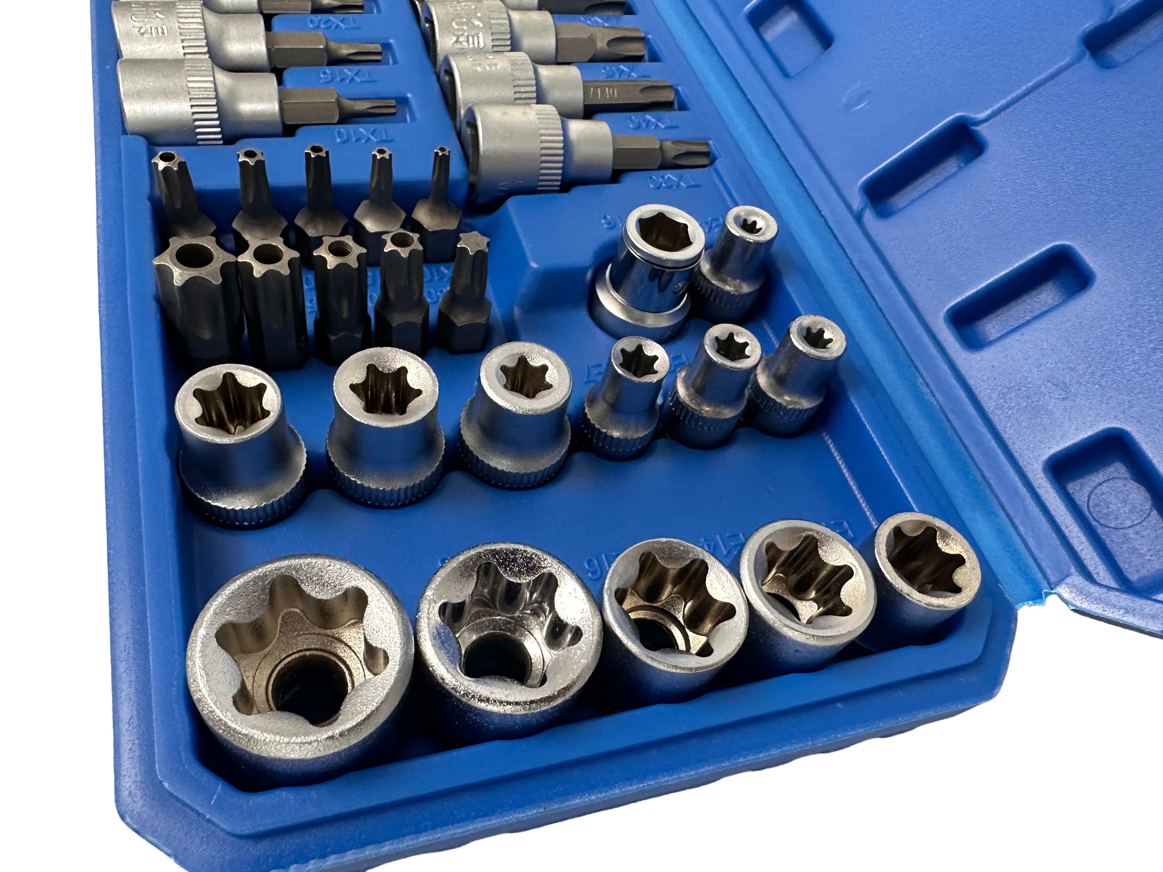 Комплект вложки torx 3/8″ 34 бр. T10-T60 E4-E20 GEBO TOOLS