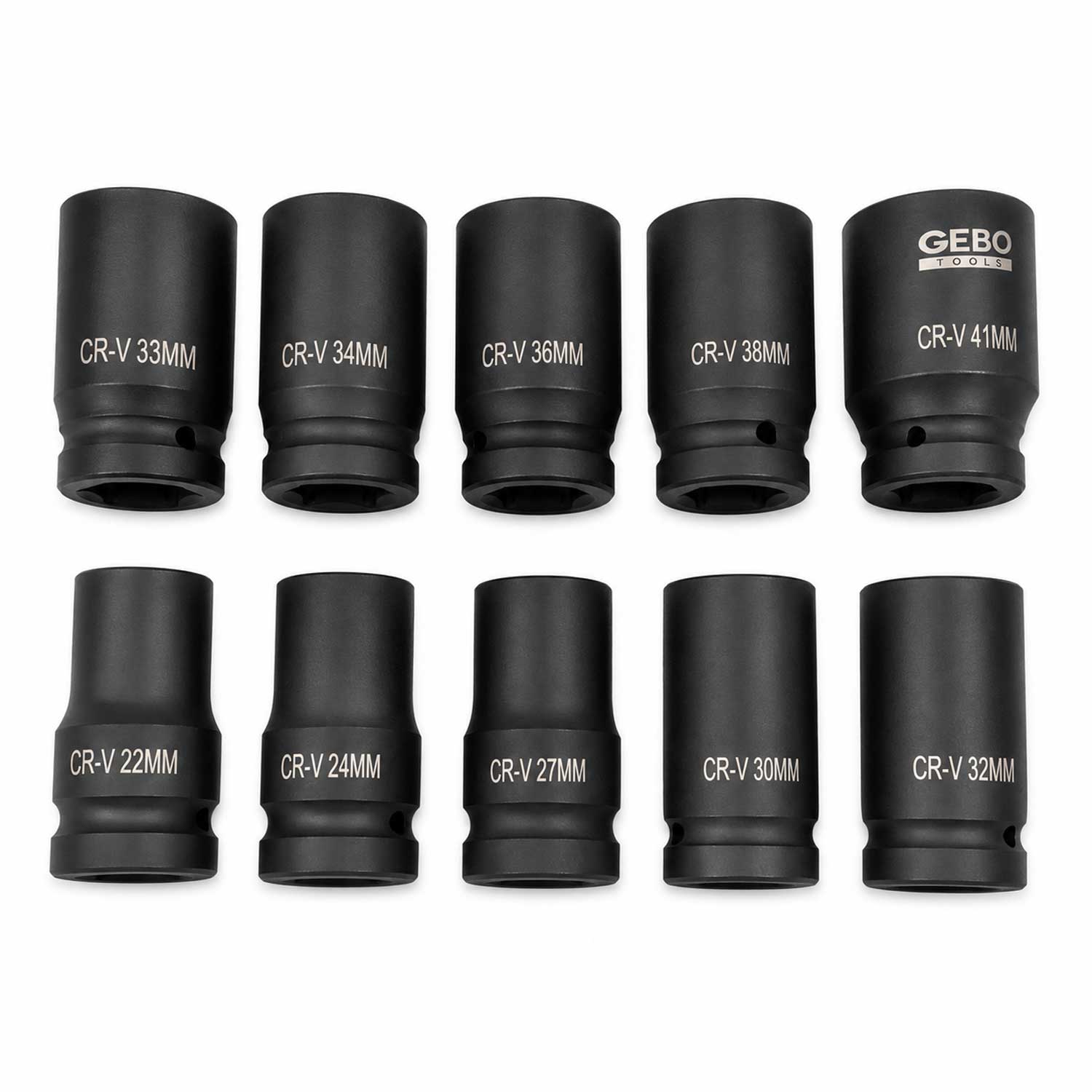 Комплект дълги ударни вложки 1'' 22–41 мм 10 броя GEBO TOOLS