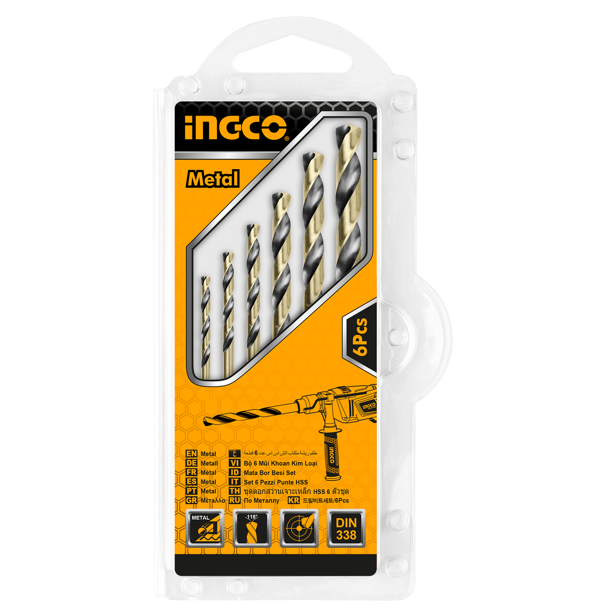 Комплект 6 бургии HSS 2-8мм х 49-117мм INGCO