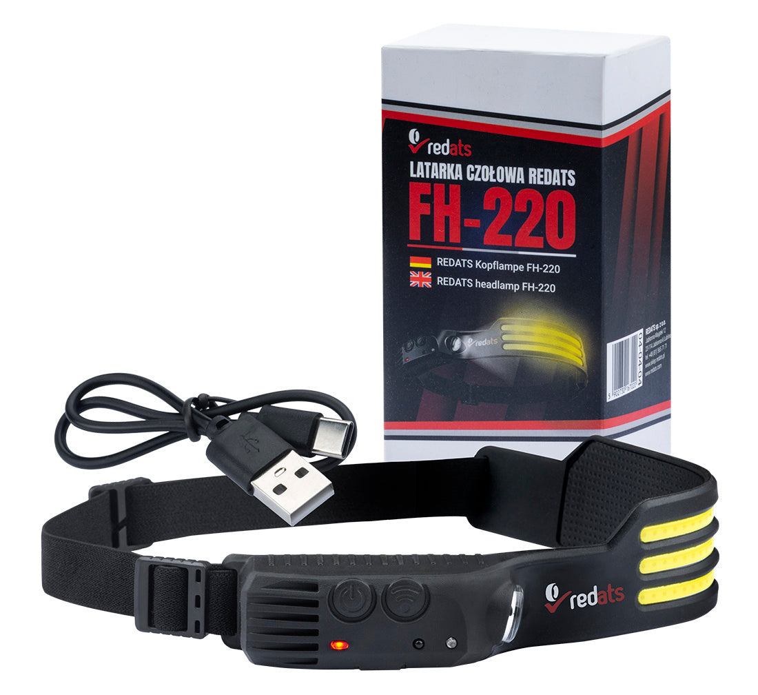 Челно LED фенерче, лампа за глава със сензор FH-220 - 3 LED ленти, акумулаторна 1200mAh