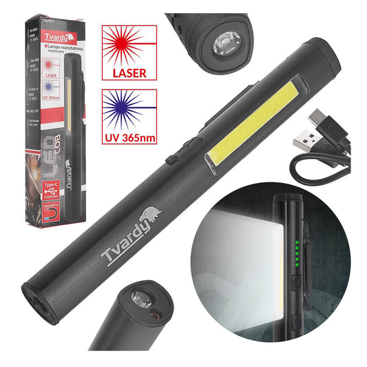 Акумулаторна LED COB лампа с лазер и UV, с магнит, 5W, 800mAh, 400 лумена