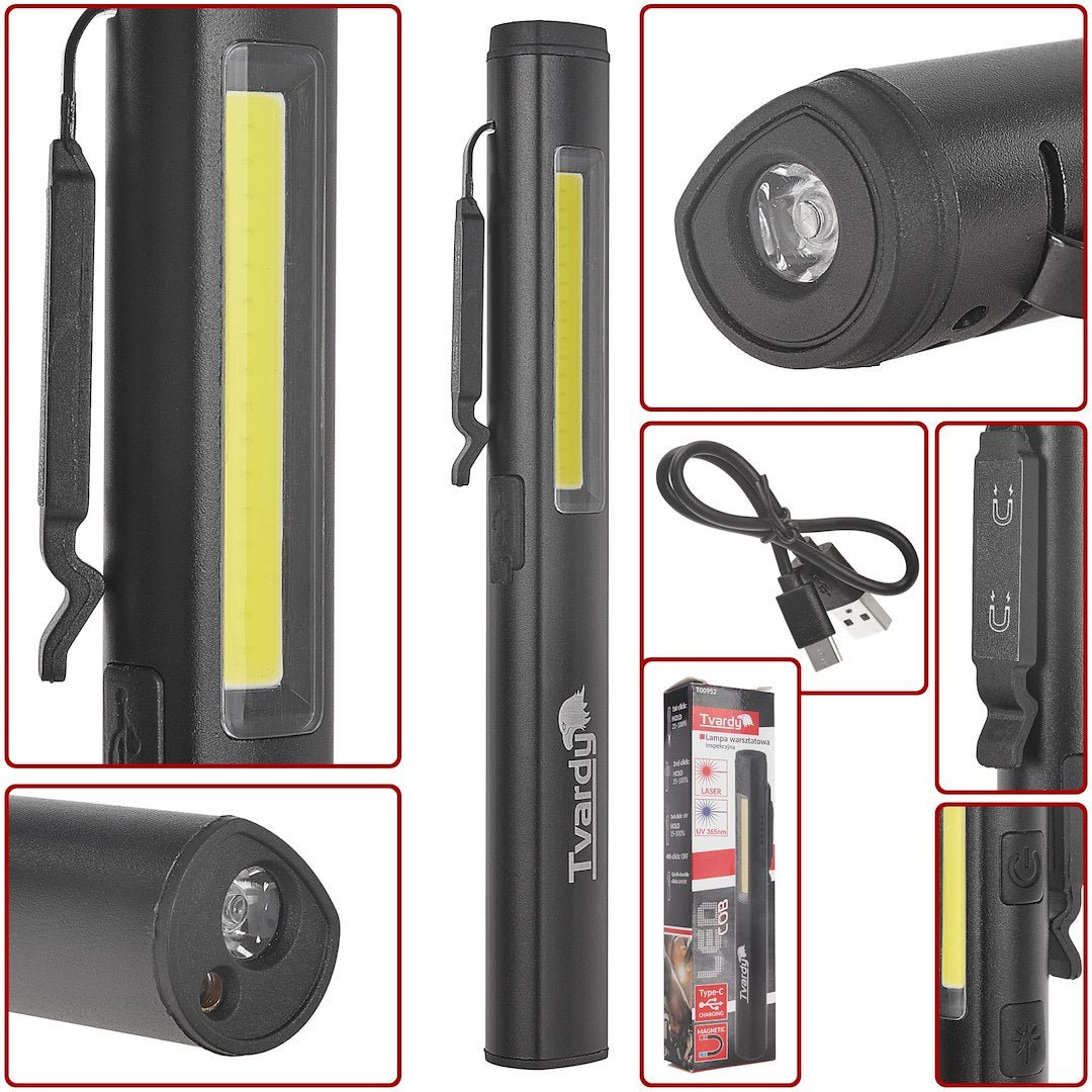Акумулаторна LED COB лампа с лазер и UV, с магнит, 5W, 800mAh, 400 лумена