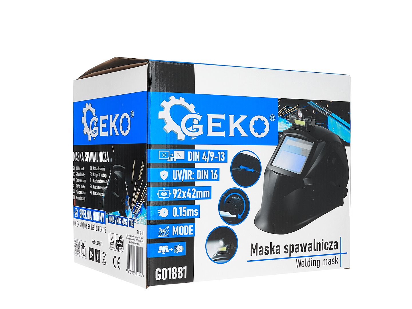 Автоматична заваръчна маска с LED лампа GEKO