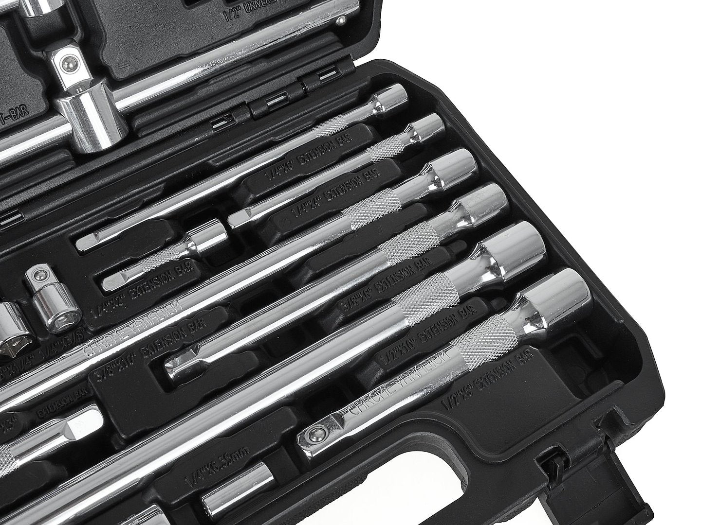 Комплект 25 броя удължители, адаптери и T дръжки 1/4" 3/8" 1/2" CRV - GEKO