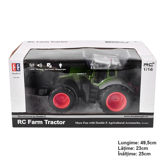 Трактор играчка с дистанционно doubleE RC 1:16 2.4 Ghz, светлини, звуци, обхват 25 м, скорост 2,16 км/ч