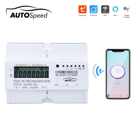 Смарт метър трифазен 380V, 80A, DTS238-7 WIFI съвместим с Tuya, Smart Life, интелигентен електромер