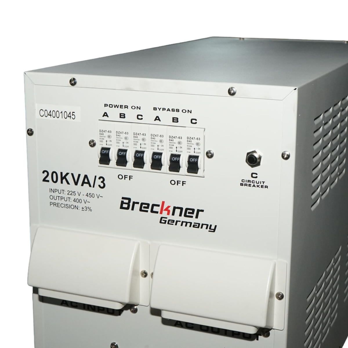 Автоматичен стабилизатор на напрежение 20KVA, 16KW трифазен със сервомотор Breckner Germany