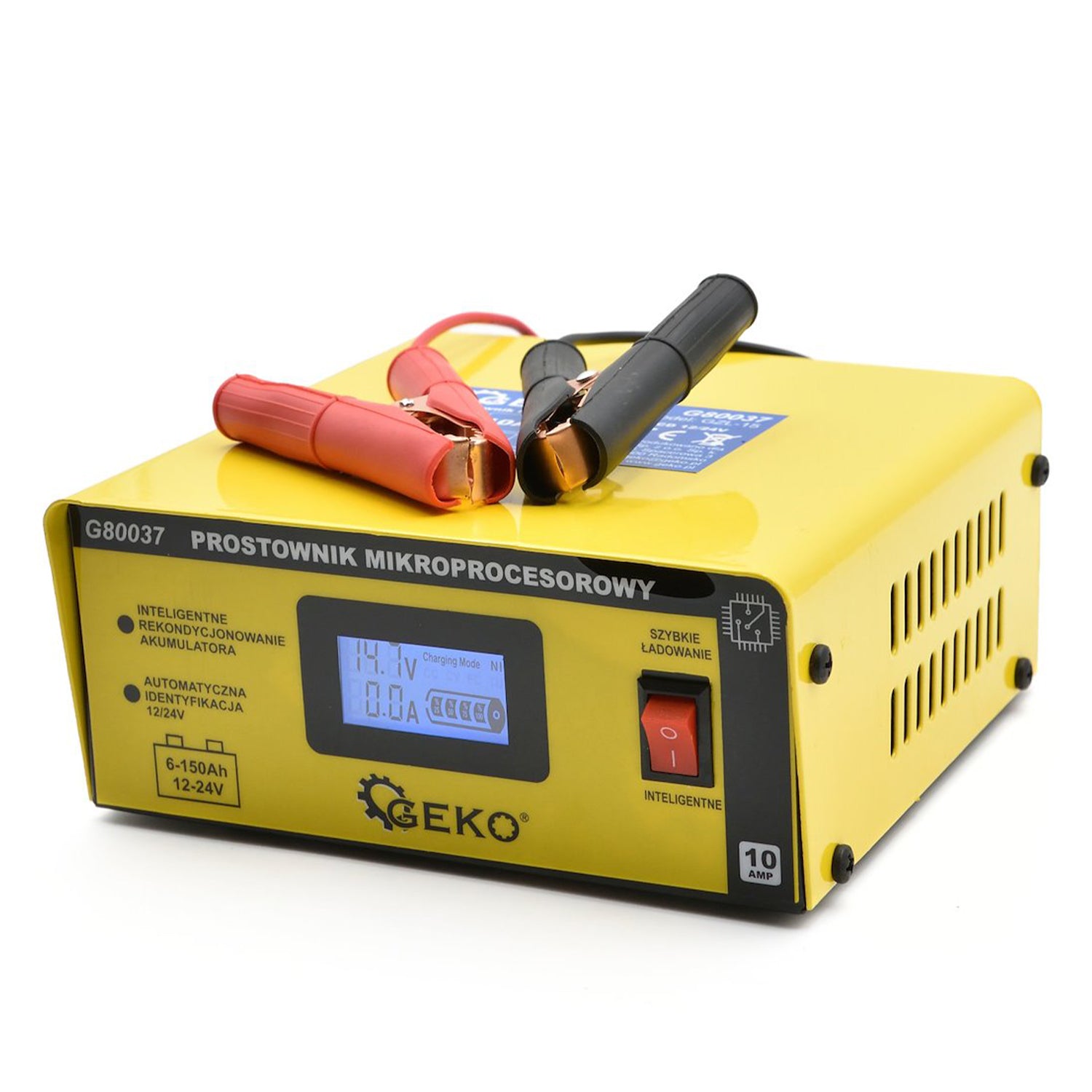 Зарядно устройство микропроцесор LCD 12/24V 10A за автомобилни акумулатори 6-150Ah - GEKO