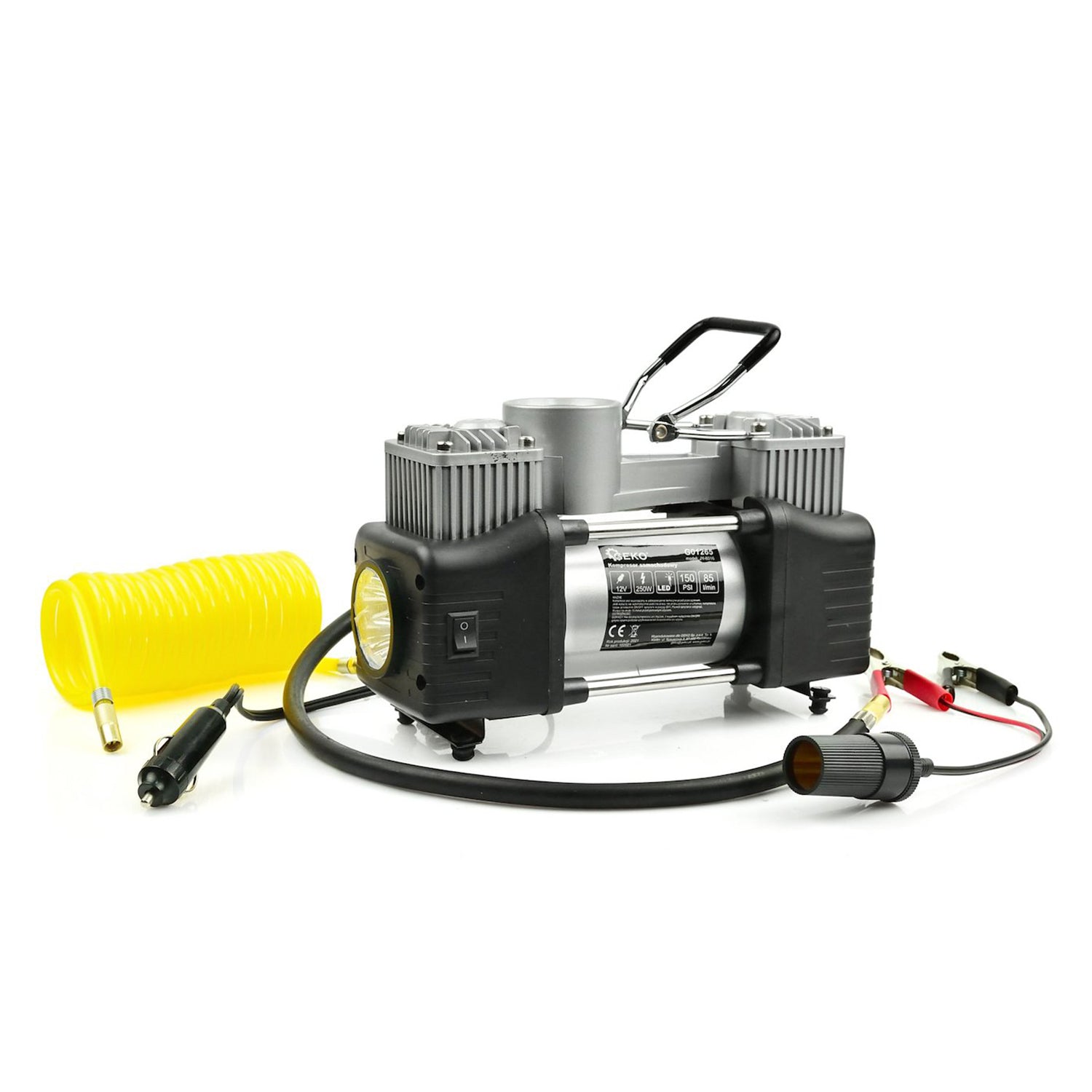Автомобилен компресор 12V 250W с фенер, GEKO