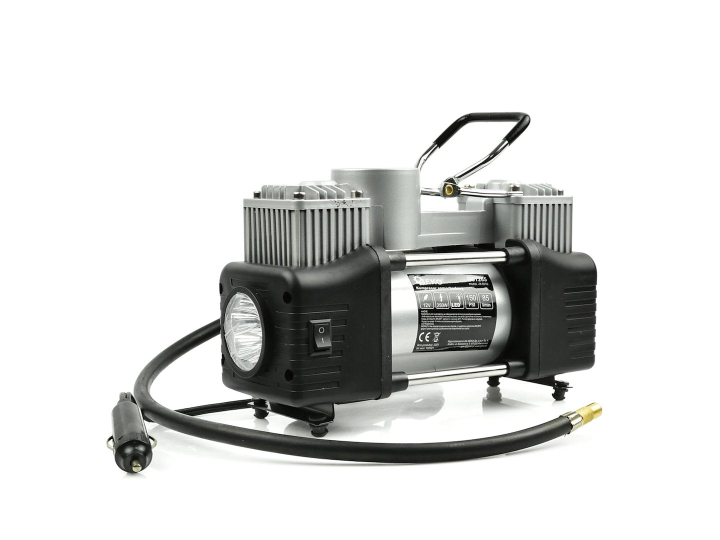 Автомобилен компресор 12V 250W с фенер, GEKO