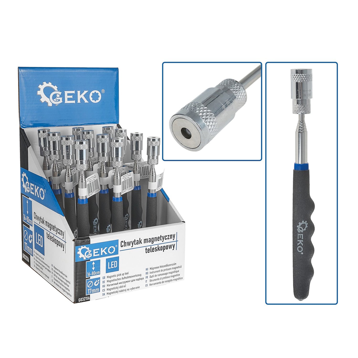 Магнитно телескопично устройство за извличане на части 16-80 см с LED - GEKO
