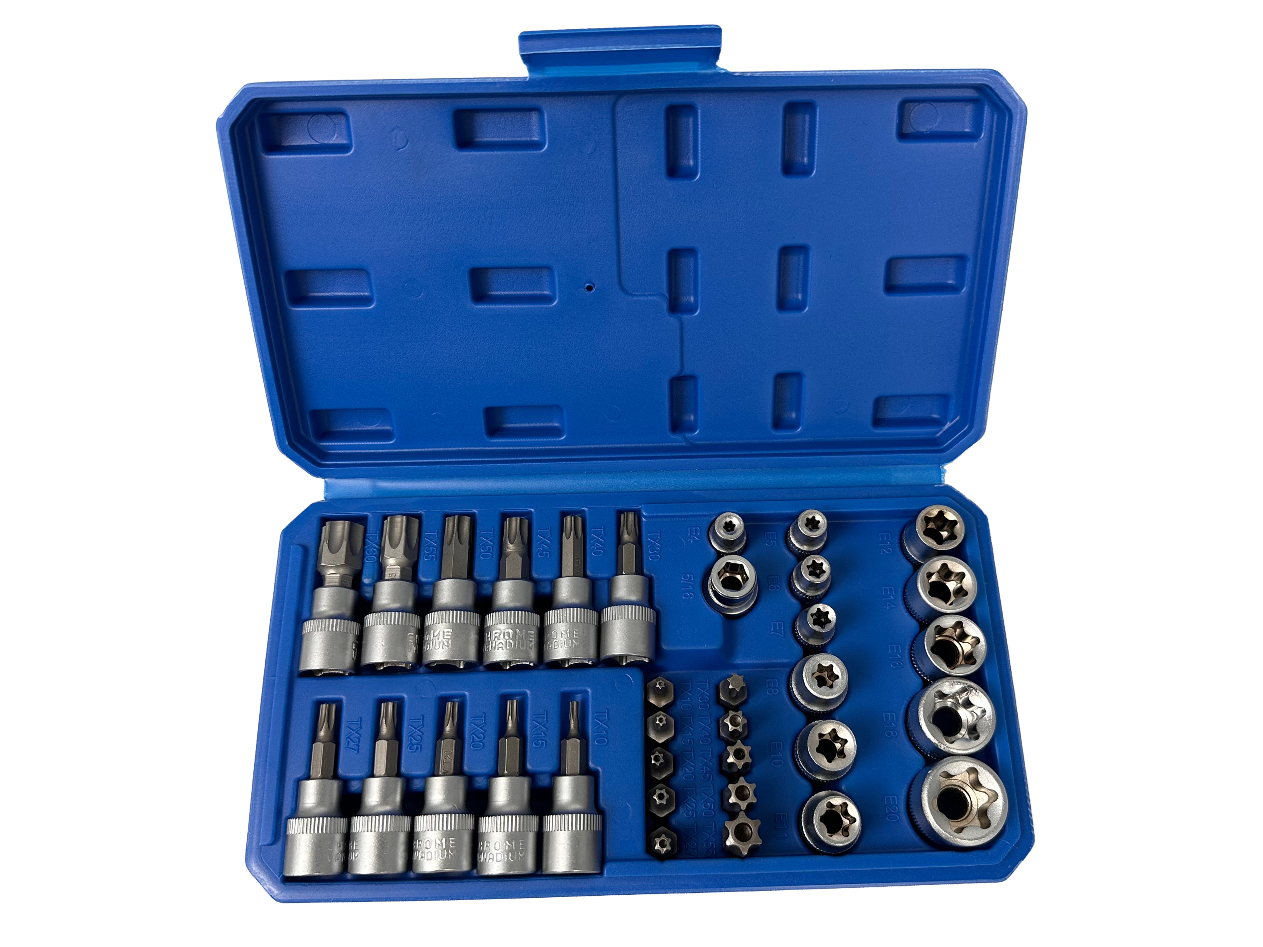 Комплект вложки torx 3/8″ 34 бр. T10-T60 E4-E20 GEBO TOOLS