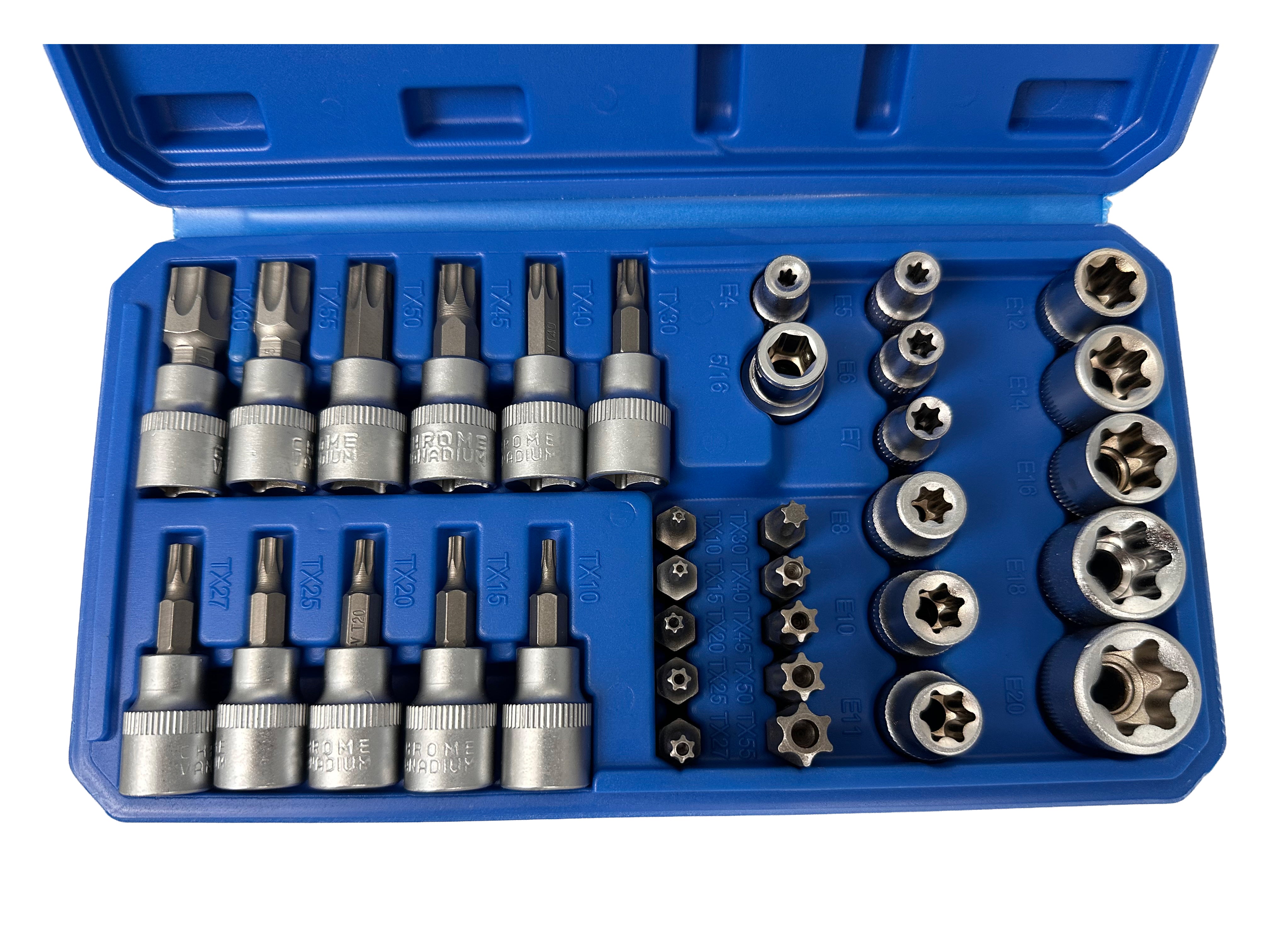 Комплект вложки torx 3/8″ 34 бр. T10-T60 E4-E20 GEBO TOOLS