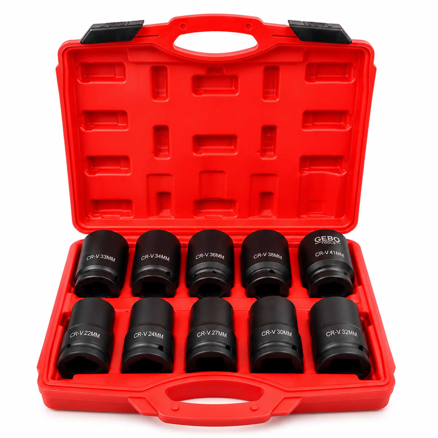 Комплект дълги ударни вложки 1'' 22–41 мм 10 броя GEBO TOOLS