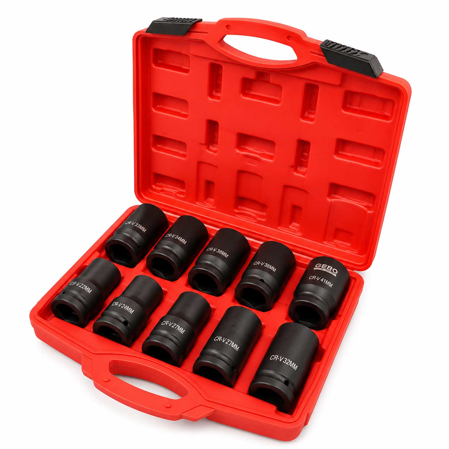 Комплект дълги ударни вложки 1'' 22–41 мм 10 броя GEBO TOOLS