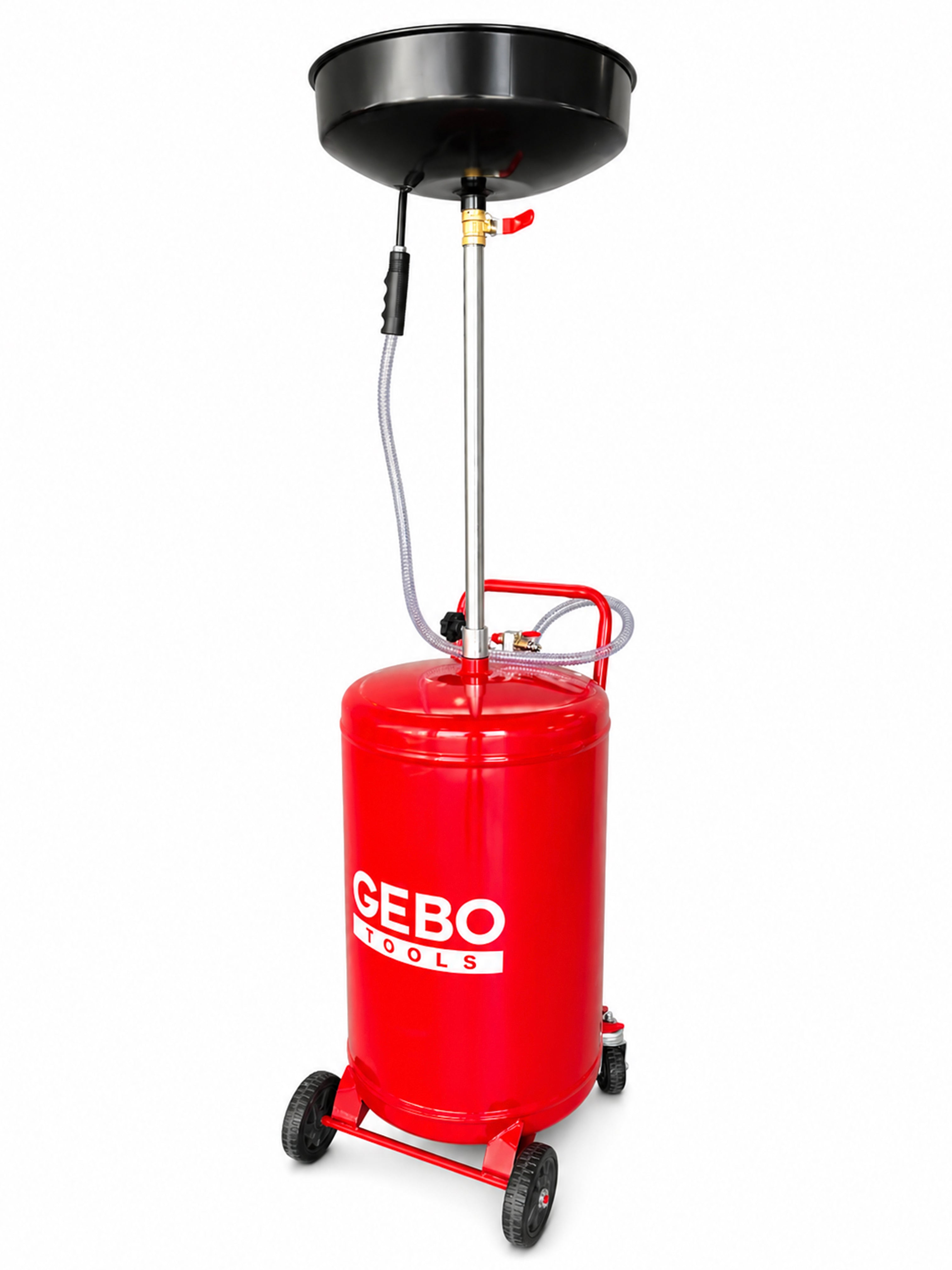 Пневматична масларка за отработено масло GEBO TOOLS 70 л със съд за събиране 10 л, изпомпване 6–8 бара, регулируема щанга
