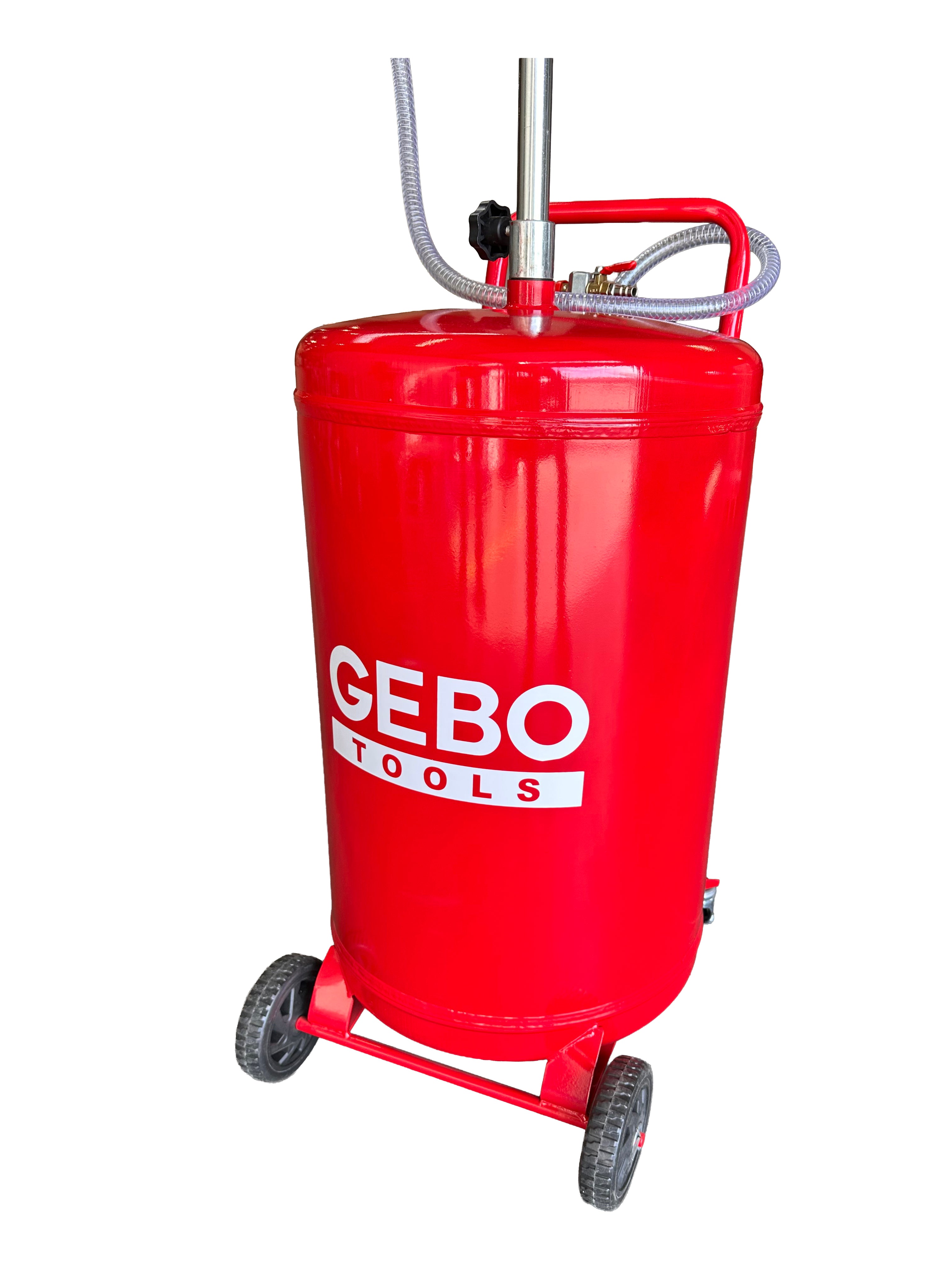 Пневматична масларка за отработено масло GEBO TOOLS 70 л със съд за събиране 10 л, изпомпване 6–8 бара, регулируема щанга