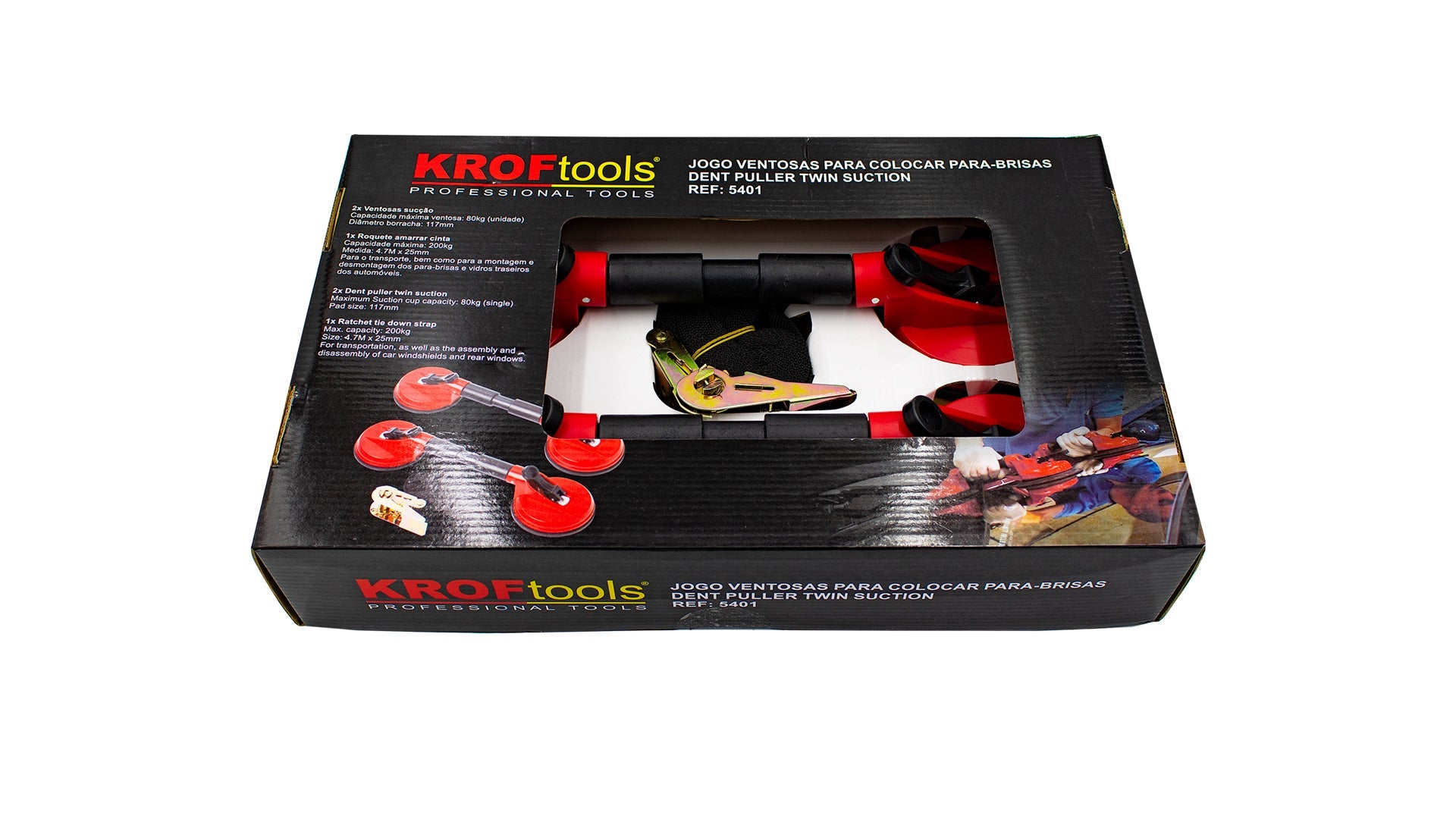 Комплект вендузи за демонтиране на предно стъкло + анкерна лента KROFTOOLS
