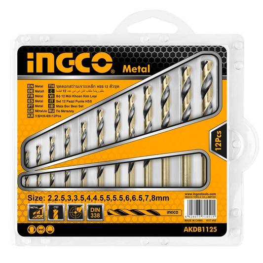 Комплект от 12 бургии, метал HSS 2-8мм INGCO