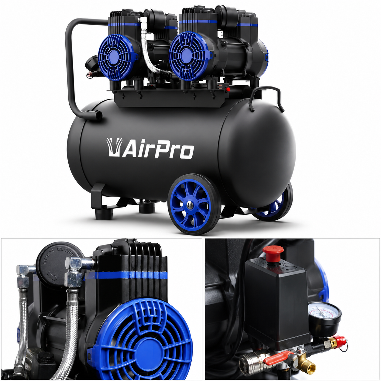 Безшумен компресор, намален шум, без масло, 2х1.8CP 40 л AIRPRO